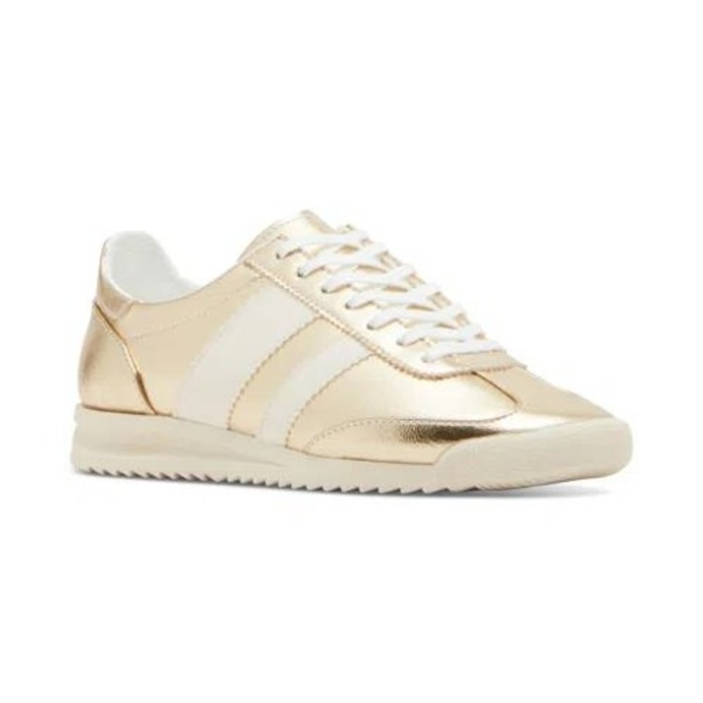 Madden Girl Women Gold White Stripe Lace Up Fashion Sneakers Shoes Size‎ 8.5